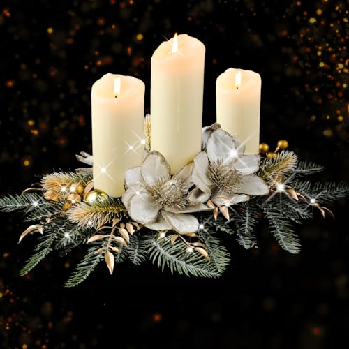 30-Inch Christmas Candle Holder Centerpiece for Dining Table & Mantel (Gold)