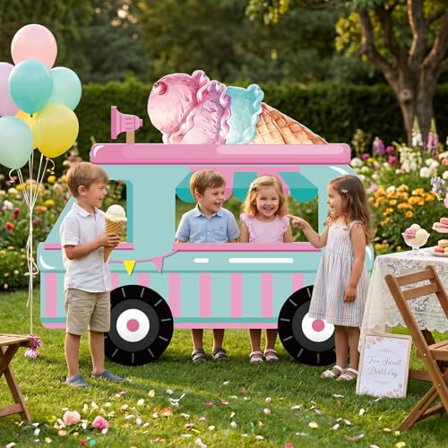 4.5ft Ice Cream Truck Cardboard Standee - Party Photo Booth Prop