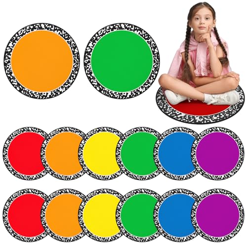 12-Piece Rainbow Classroom Rug Seats, 16-Inch Non-Slip Floor Cushions