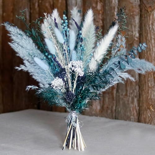 17-Inch Dusty Blue Dried Pampas Grass Bouquet for Boho Home Decor