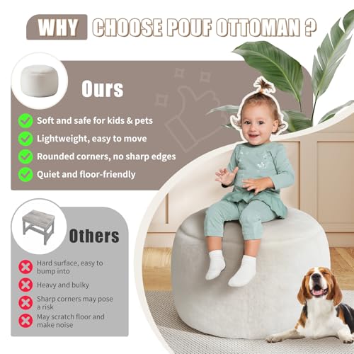 Round Faux Fur Pouf Ottoman, 20-Inch Foam Filled Foot Stool for Living Room