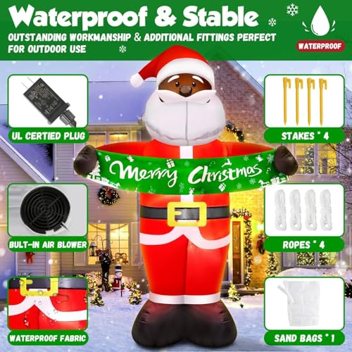 7FT Black Santa Inflatable Yard Decor with LED Lights for Christmas Outdoor Indoor