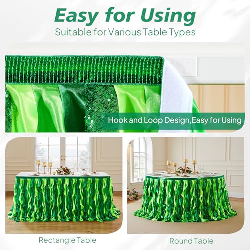 9ft Green Sequin Curly Willow Table Skirt for Tropical Party Decor