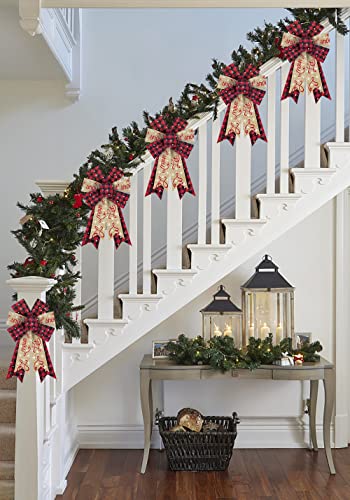 ALIBBON Red Plaid 2Pcs Christmas Bows for Wreaths - Burlap Indoor/Outdoor Front Door Decor