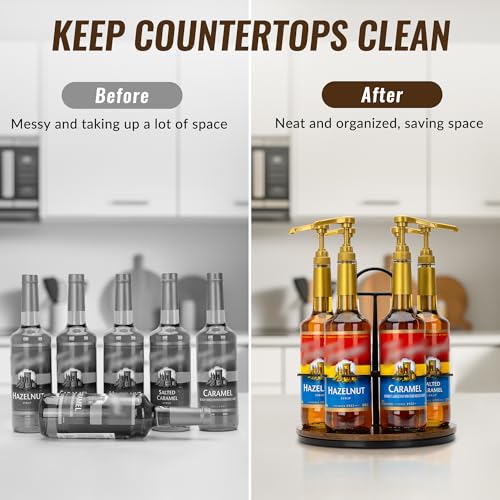 Rotating Coffee Syrup Organizer, 6-Bottle Countertop Rack with Handle
