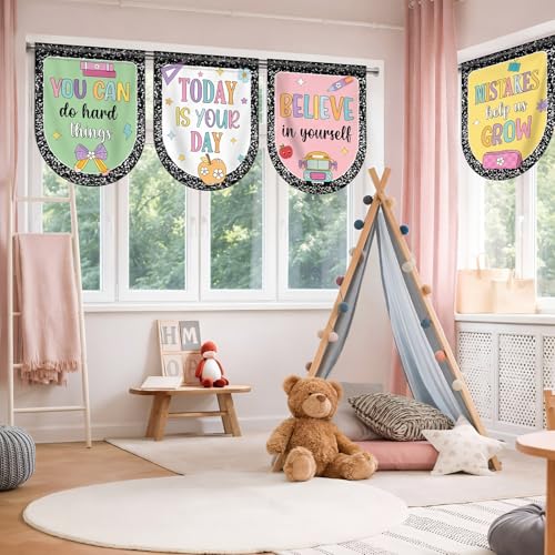8-Piece Composition Notebook Classroom Curtains, Inspirational Window Panels