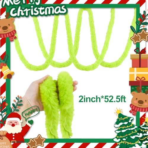Green 52.5Ft Furry Christmas Garland Artificial Strips for Tree & Decor