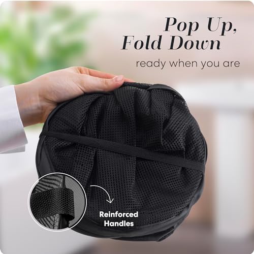 Handy Laundry Collapsible Mesh Pop-Up Hamper with Side Pocket - Black