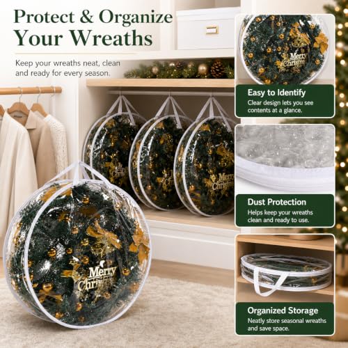 Clear Wreath Storage Bag 24x8 Inch PVC Christmas Protector 4 Pack