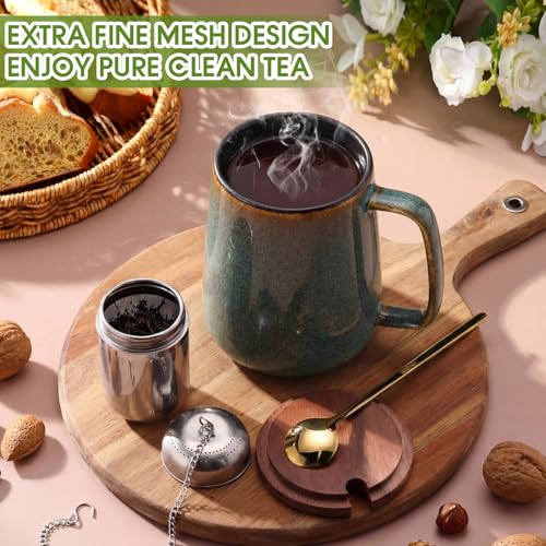 Green 24oz Ceramic Tea Mug with Infuser, Lid & Spoon – Large Coffee Cup for Tea Lovers