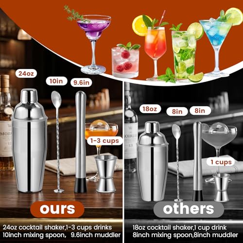 ZPUFAW 8-Piece Cocktail Shaker Set with Wooden Stand - Bar Tool Kit