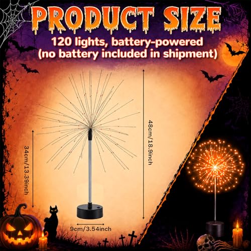Halloween Firework Lights Table Centerpiece - 3 Pack Orange LED Decorative Decor