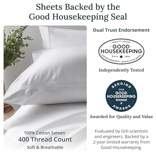 California Design Den Queen Cotton Bed Sheets Set, White 400 Thread Count