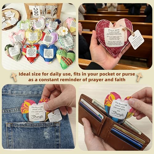 Mini Heart Pocket Prayer Quilts with Cross - Set of 12