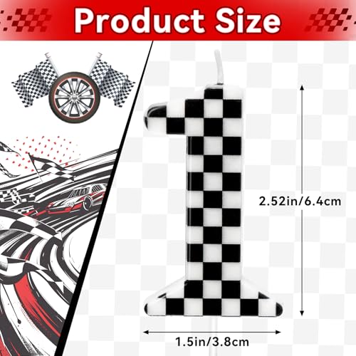 Racing Car Birthday Candle - Black & White Checkered Cake Topper