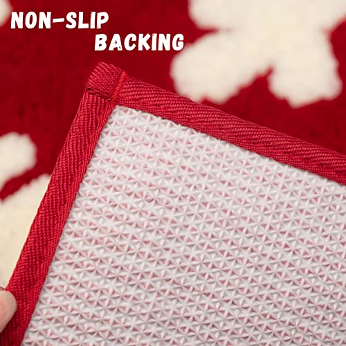 DEXDE Red Christmas Bathroom Rug 20x32 Inch Non-Slip Microfiber Bath Mat