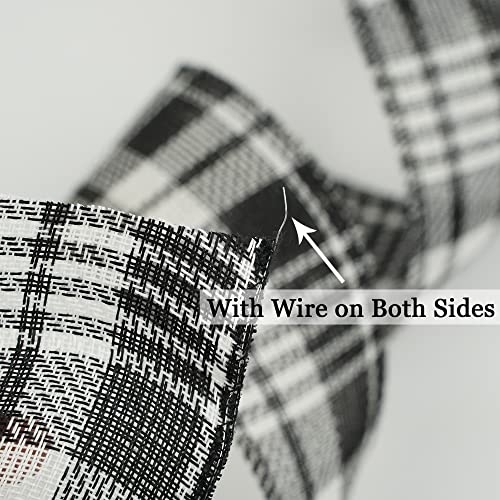 MEEDEE Black & White Wired Ribbon 2.5 Inch Christmas Plaid 25 Yards