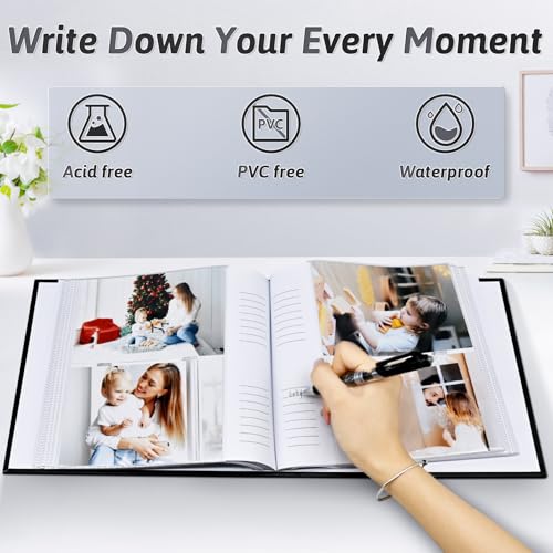 4x6 Photo Album with Writing Space and Leather Cover, Holds 200 Photos