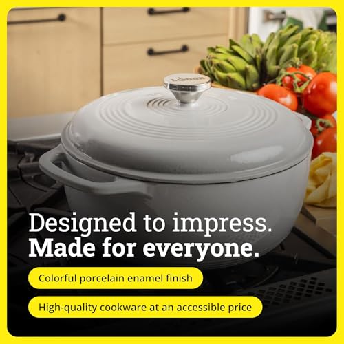 6-Quart Enameled Cast Iron Dutch Oven with Lid & Dual Handles - Oyster White