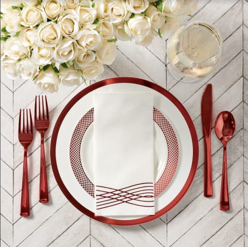 By Madee White & Red 175 Pc Heavyweight Party Plates Set (White & Red) 25 Guests