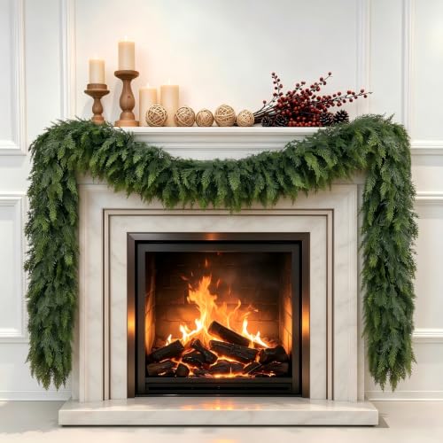 SaijinGlow 9ft Real Touch Cedar Christmas Garland – Green (Christmas Green) with Flexible Wire