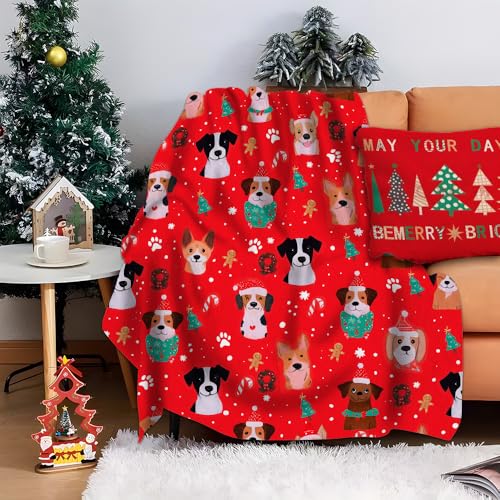 Amasnay Candy Cane Xmas Dog Throw 40x50in Ultra Soft Fleece Blanket