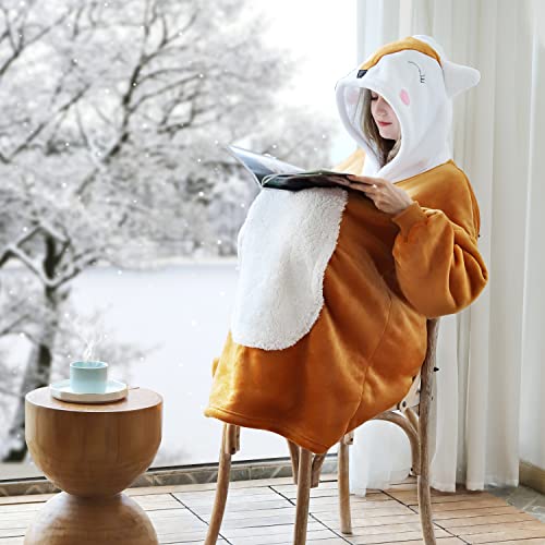 Oversized Wearable Blanket Hoodie, Warm Flannel Comfy Sweatshirt