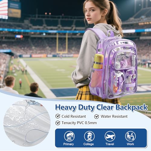 Heavy Duty Clear Backpack with Pencil Case - Transparent PVC Bookbag