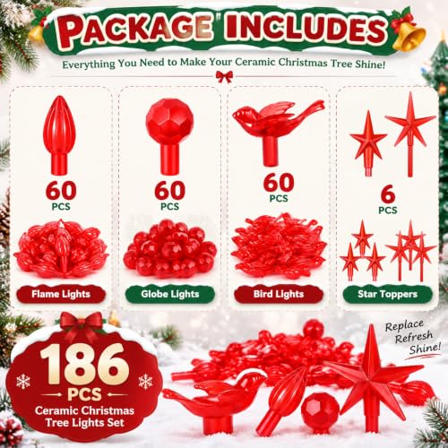 Riakrum 186 Pcs Ceramic Christmas Tree Replacement Lights Set - Red, Stylish