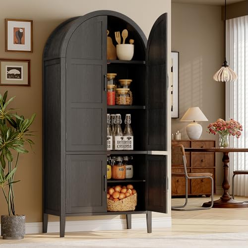 71-Inch Tall Arched Pantry Cabinet, 5-Tier Wooden Storage Organizer