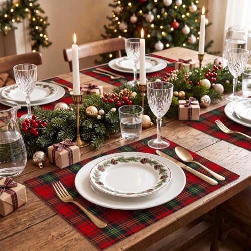 Umigy 60 Pcs Christmas Plaid Red & Green Placemats 10.24 x 14.57 Inch