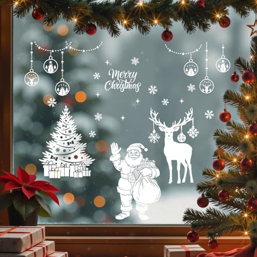 Christmas Santa Claus Window Clings - 4 Sheets Holiday Decor, 11.8" x 7.9"