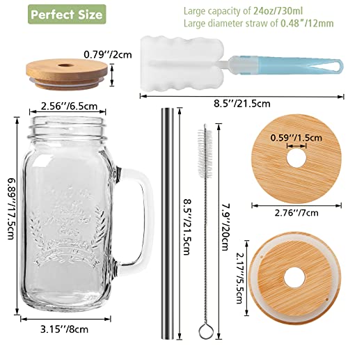 24oz Mason Jar Mugs with Lids and Straws - 4 Pack Glass Drinking Cups