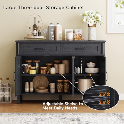 48-Inch Farmhouse Buffet Cabinet - Wood Sideboard with 2 Drawers & 3 Doors