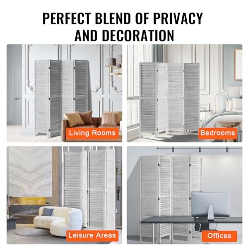 Wood Room Divider 4-Panel Folding Privacy Screen for Home & Office, 66.9 Inches Tall