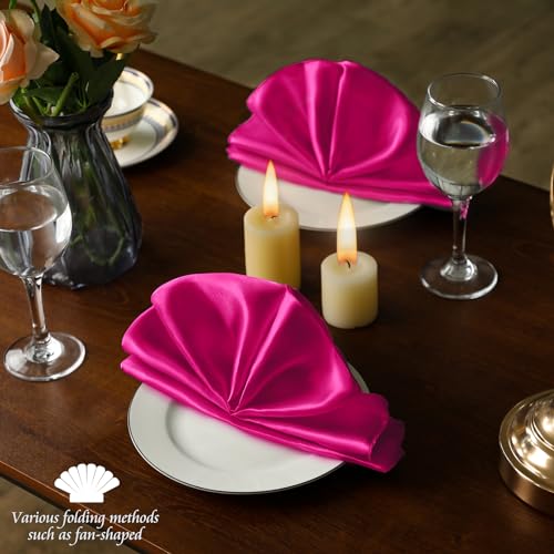 Manyshofu 20x20 Inch Hot Pink Satin Napkins Set of 60 Reusable Party Table Decor