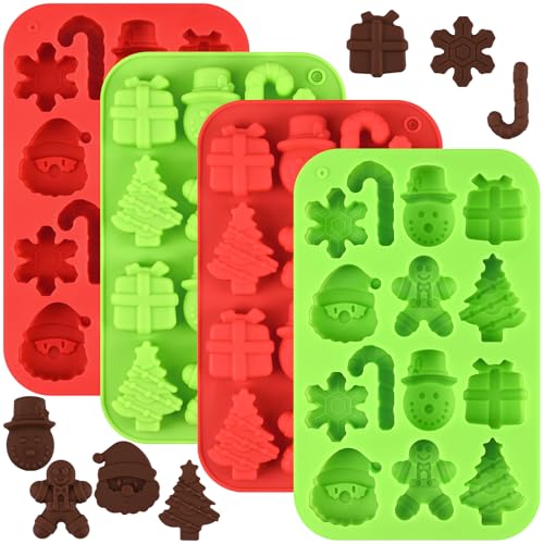 Christmas Silicone Candy Molds - 4 Pack, 14 Cavity Xmas Baking & Chocolate Molds