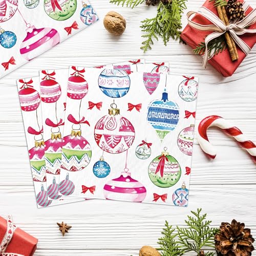 100 Pcs Christmas Napkins 12.5x12.5cm Vintage Hanging Ball Pattern 2-Ply ojustbeok