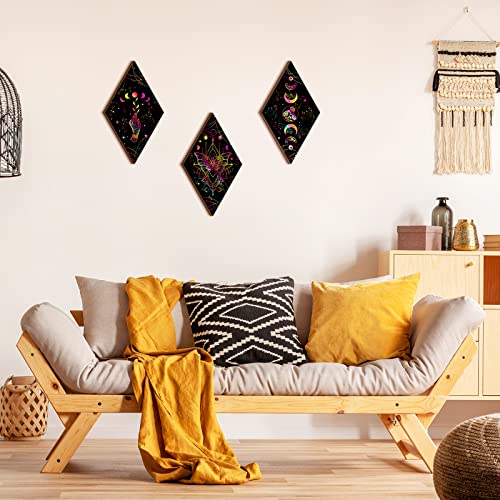 3-Piece Wooden Moon Phase Wall Art, Boho Celestial Hanging Decor Set