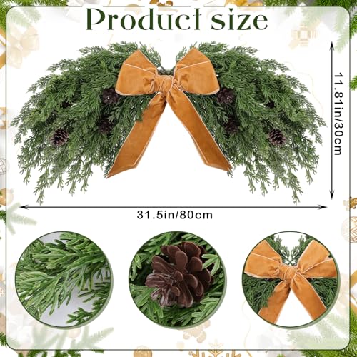 31.5-inch Artificial Christmas Swag with Bow, 2-Pack Pine Garland Decor