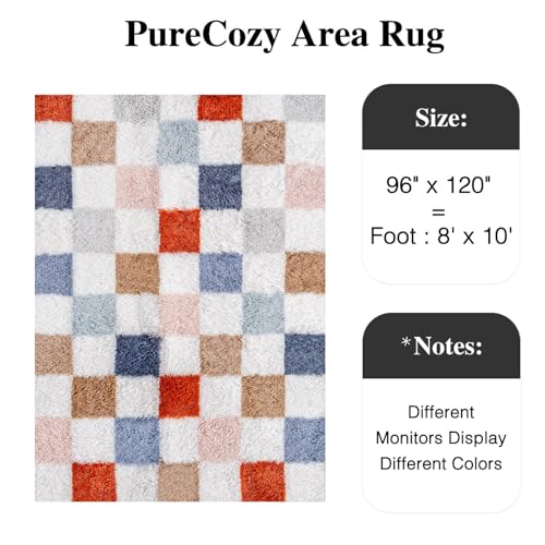 8x10 Checkered Area Rug, Soft Fluffy Shag Carpet for Living Room & Bedroom