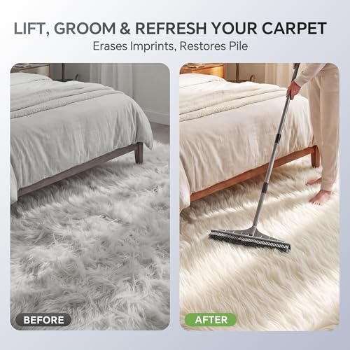 2-in-1 Carpet Rake & Pet Hair Removal Broom with Adjustable Handle