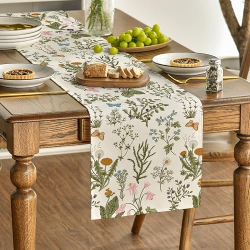 Artoid Mode 13x90 Inch Wildflowers Floral Spring Table Runner Beige Home Decor