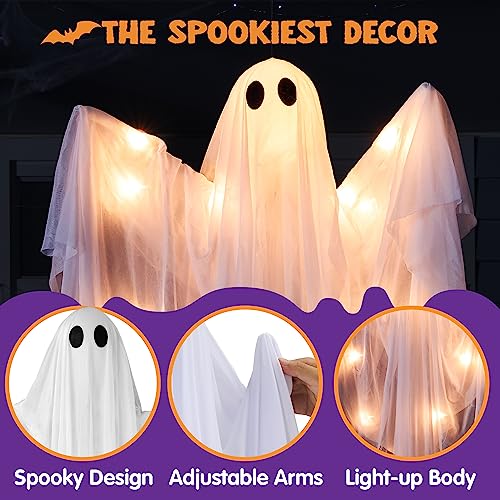 47-Inch Light-Up Hanging Ghost Halloween Decor with LED & Timer