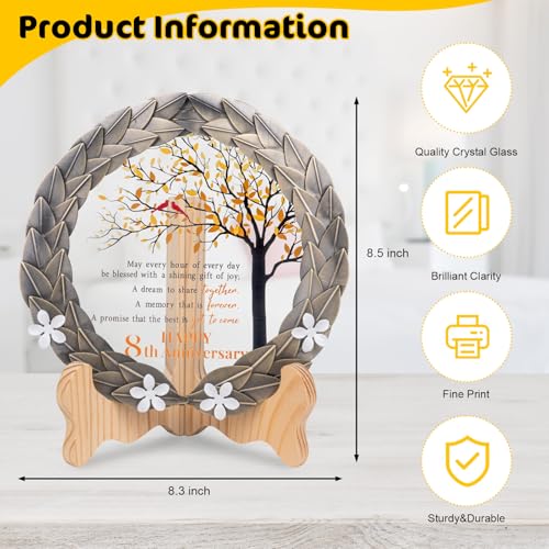 8th Anniversary Crystal Plate with Bronze Wreath and Wood Stand