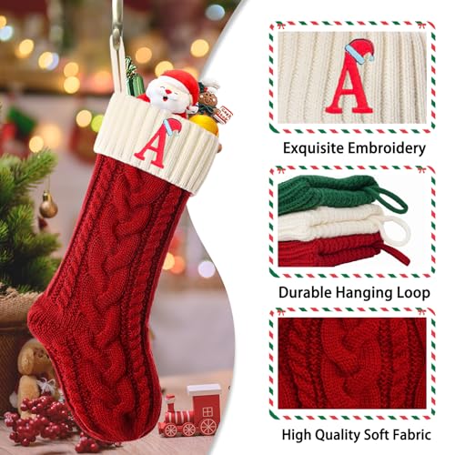 Personalized Monogram Christmas Stockings, 18 Inch Cable Knit Initial Stocking