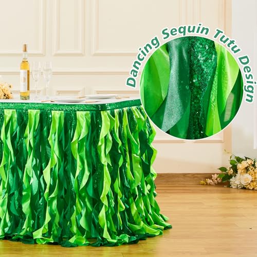 9ft Green Sequin Curly Willow Table Skirt for Tropical Party Decor