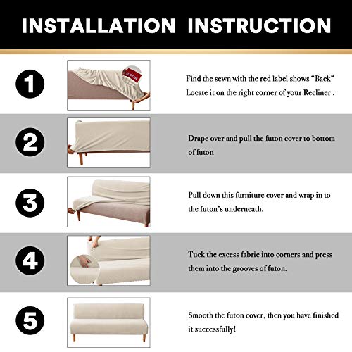 Stretch Futon Cover with Elastic Bottom, Full/Queen Size, Biscotti Beige