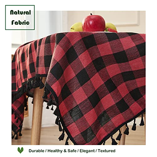 Red & Black Buffalo Plaid Tablecloth 55”x84” Rectangular – 84x55 in, Midsummer Breeze