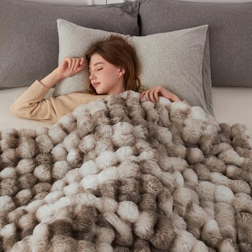 COOVA Faux Fur Throw Blanket - Cozy Soft Plush Bubble Wave, 50x60